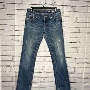 Miss Me Blue Boot Cut Straight Jeans Vintage Distressing Y2K SZ 29 High Rise
